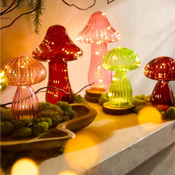 Anthropology large LED glass mushroom light. Indoors. - Picture 1 of 5